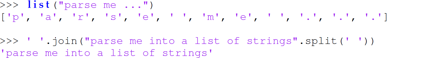 Continuation of the code in Python with list and join functions.