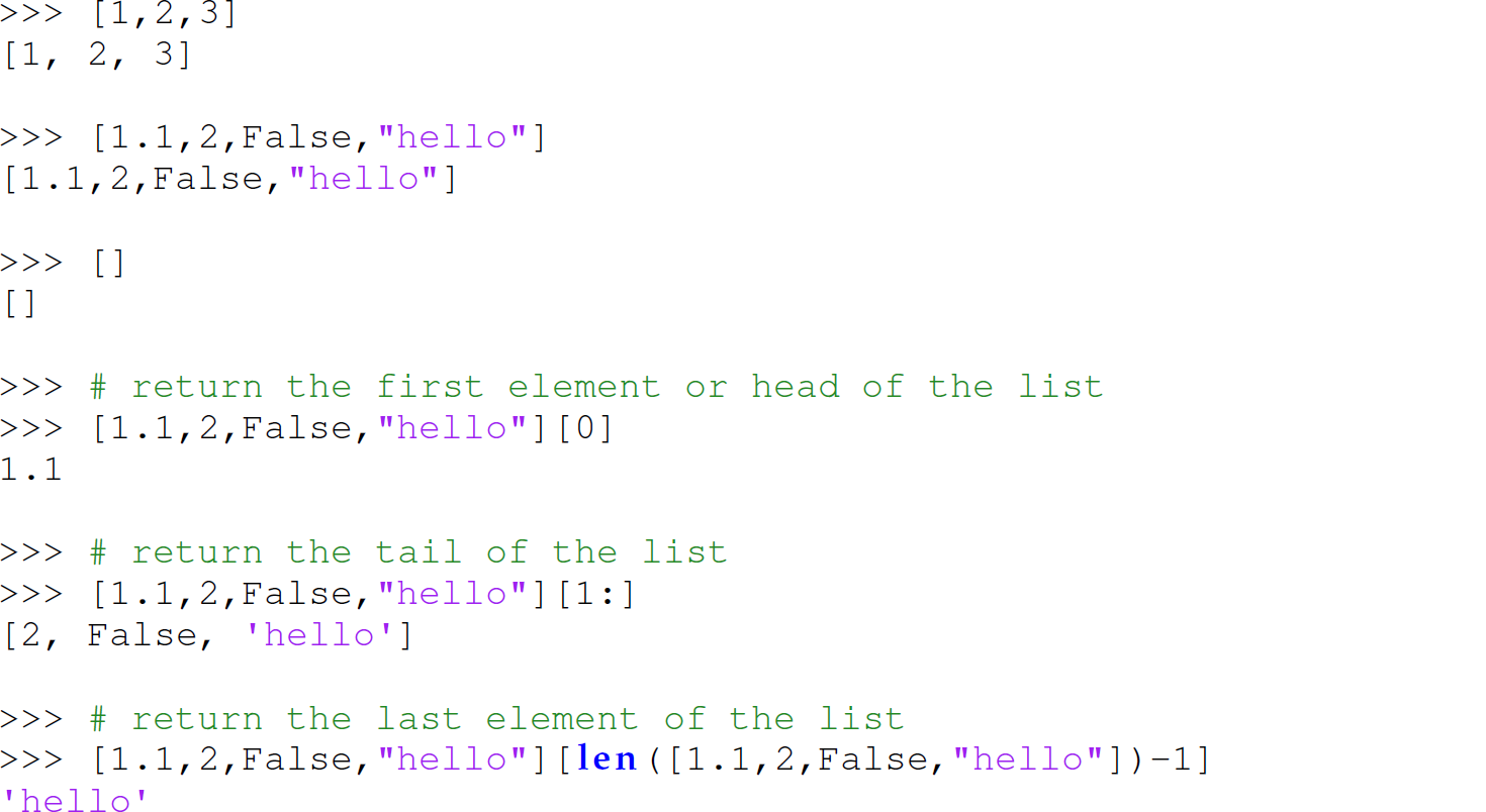 A set of 15 code lines in Python consisting of a list.