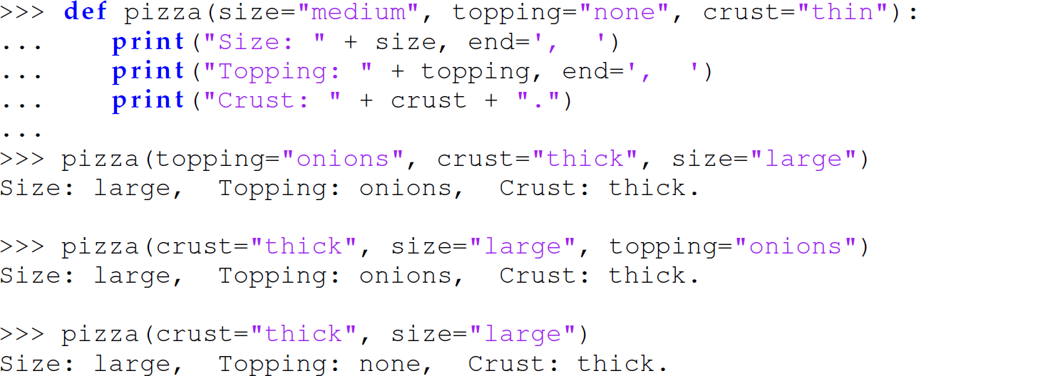 A set of 11 code lines in Python with named keyword arguments.