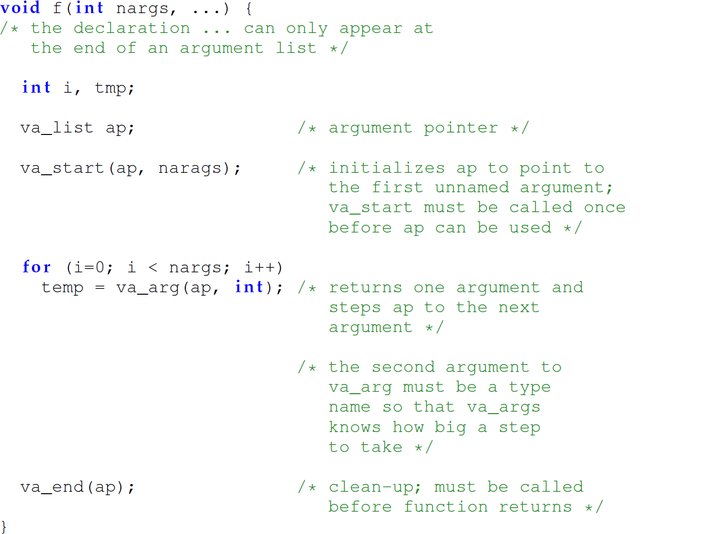 A set of 10 code lines in Python with unnamed keyword arguments that are similar to variable argument lists in C.