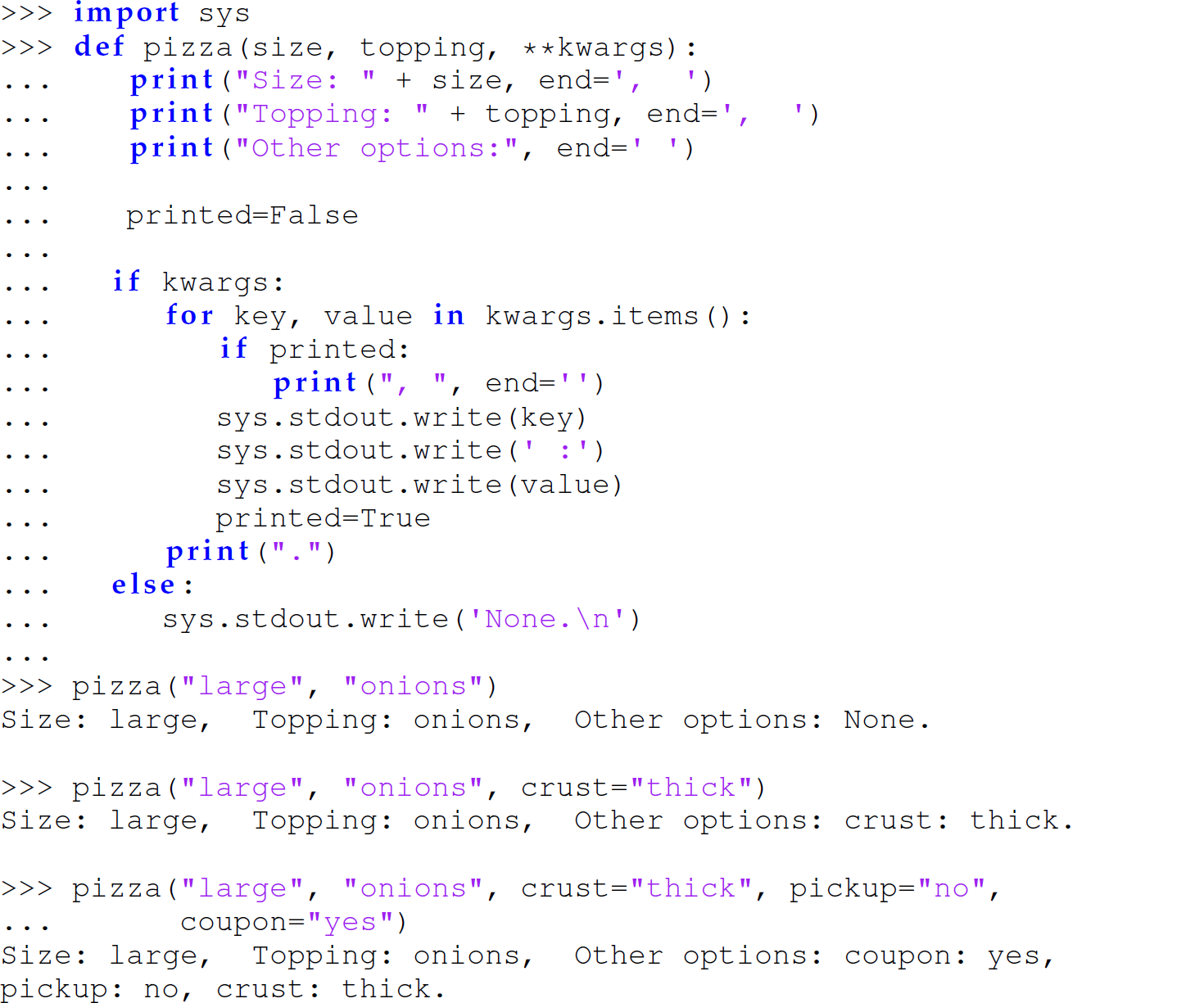 A set of 28 code lines in Python with a mixture of positional and unnamed keyword arguments.