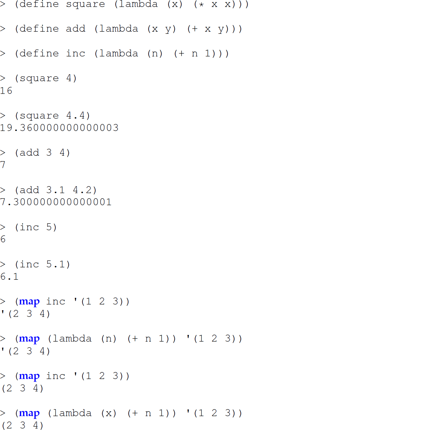 A set of 23 code lines with Python functions that are analogs of Scheme functions.