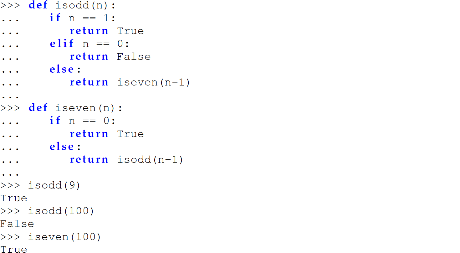 A set of 20 code lines in Python with is even and is odd functions.