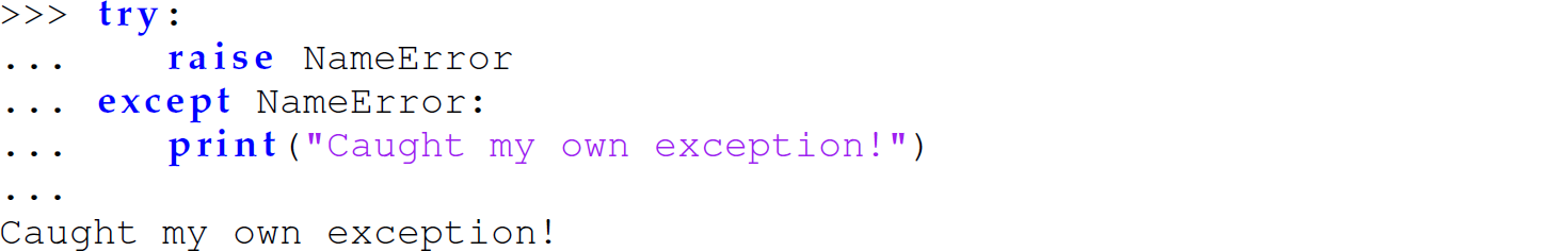 A set of six code lines in Python with try and except blocks.