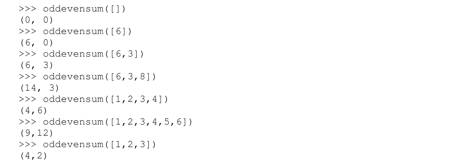 A set of 14 code lines in Python with the odd even sum function.