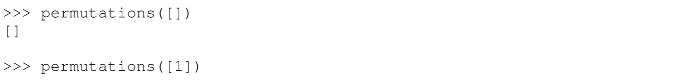 A set of three code lines in Python with the permutation function.