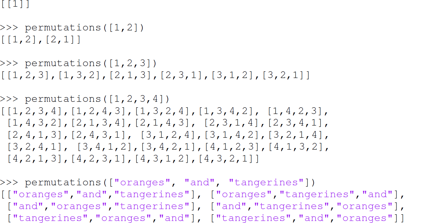 Continuation of the code in Python with the permutation function consisting of 15 lines.