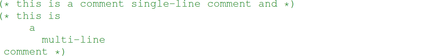 A set of five code lines in M L that consists of comments.