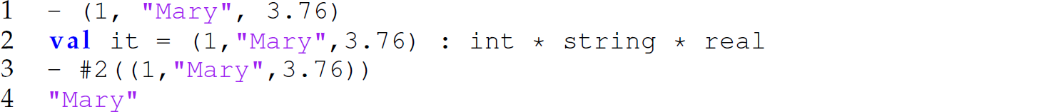 A set of four code lines in M L with a tuple.