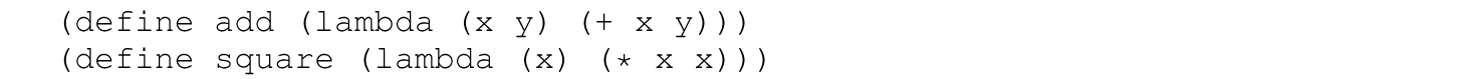 A set of two code lines in Scheme.