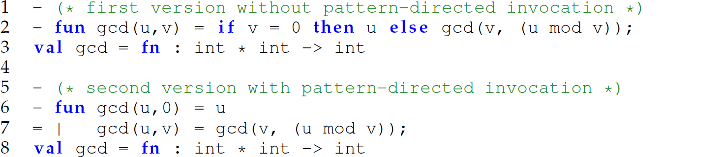 A set of eight code lines in M L with the greatest common divisor function.