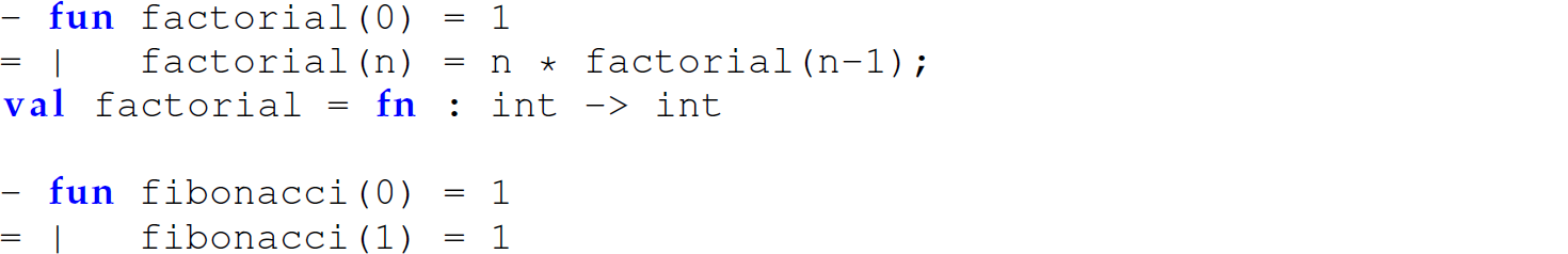 A set of five code lines in M L with pattern-directed invocation.