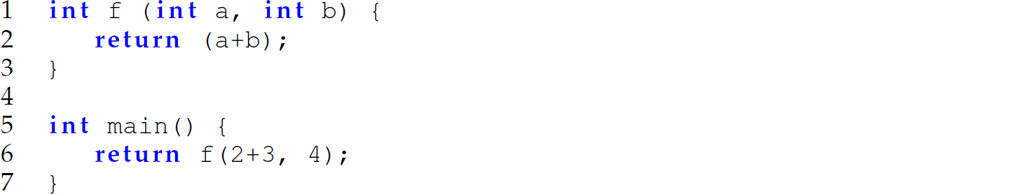 A set of seven code lines in C that consists of an argument to a function within a function call.