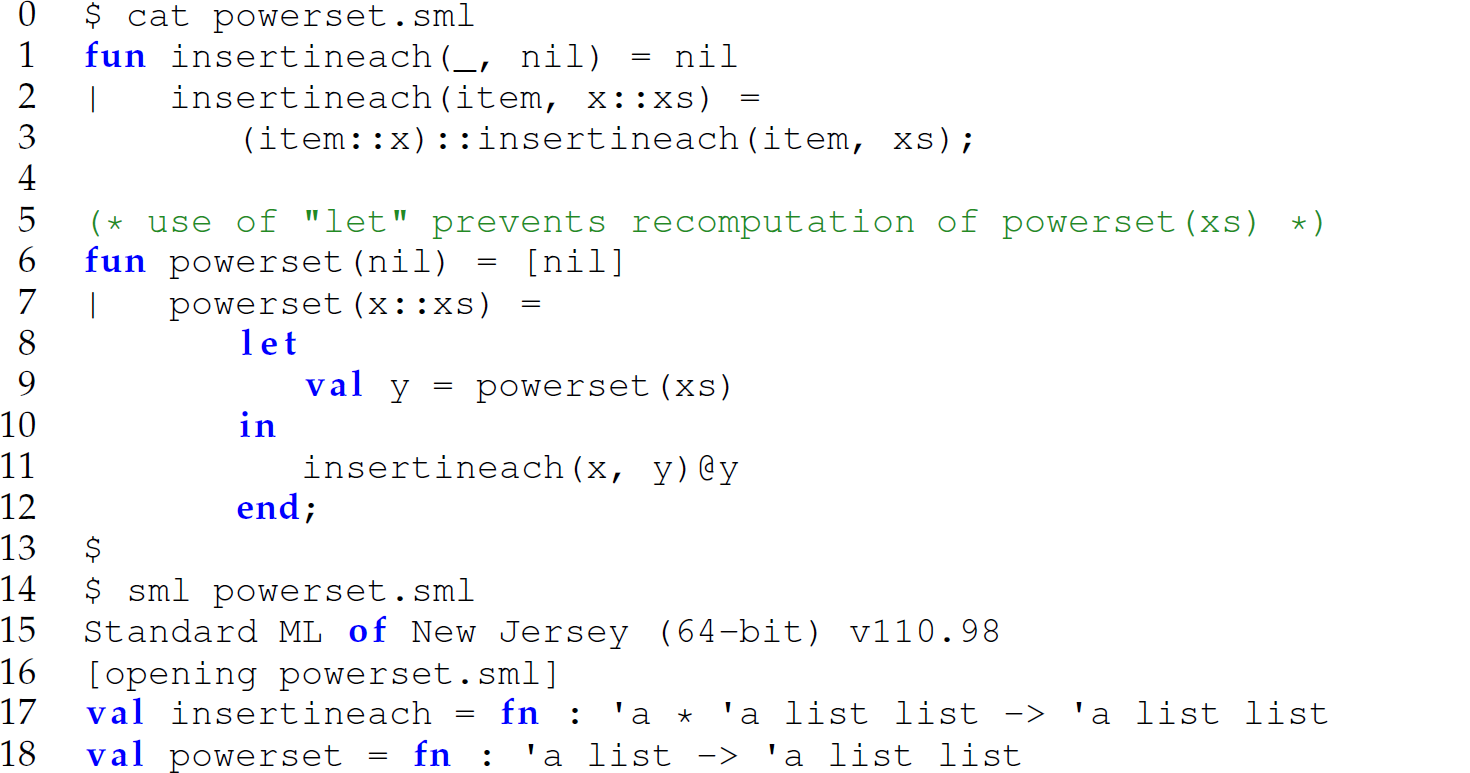 A set of 19 code lines in M L for demonstrating local bindings.