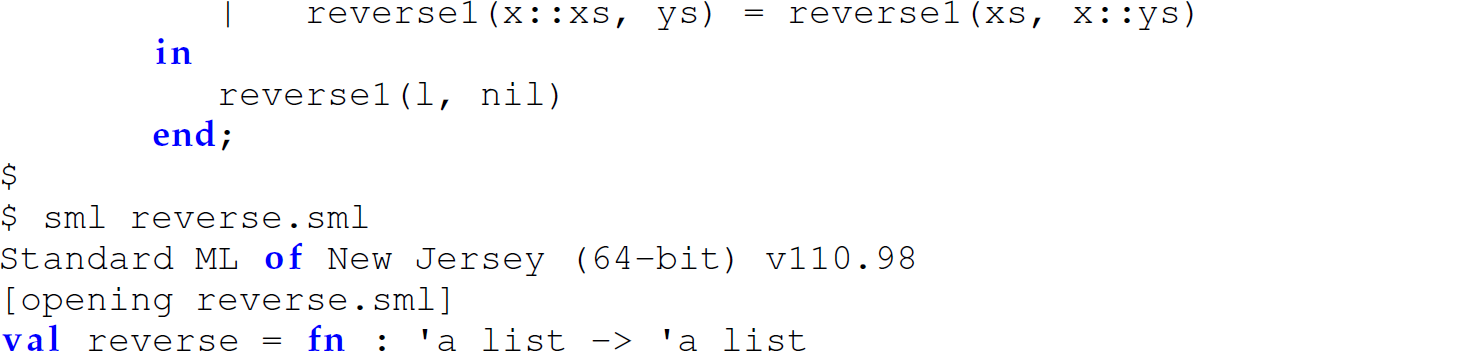 Continuation of the code in M L with the function reverse consisting of nine lines.