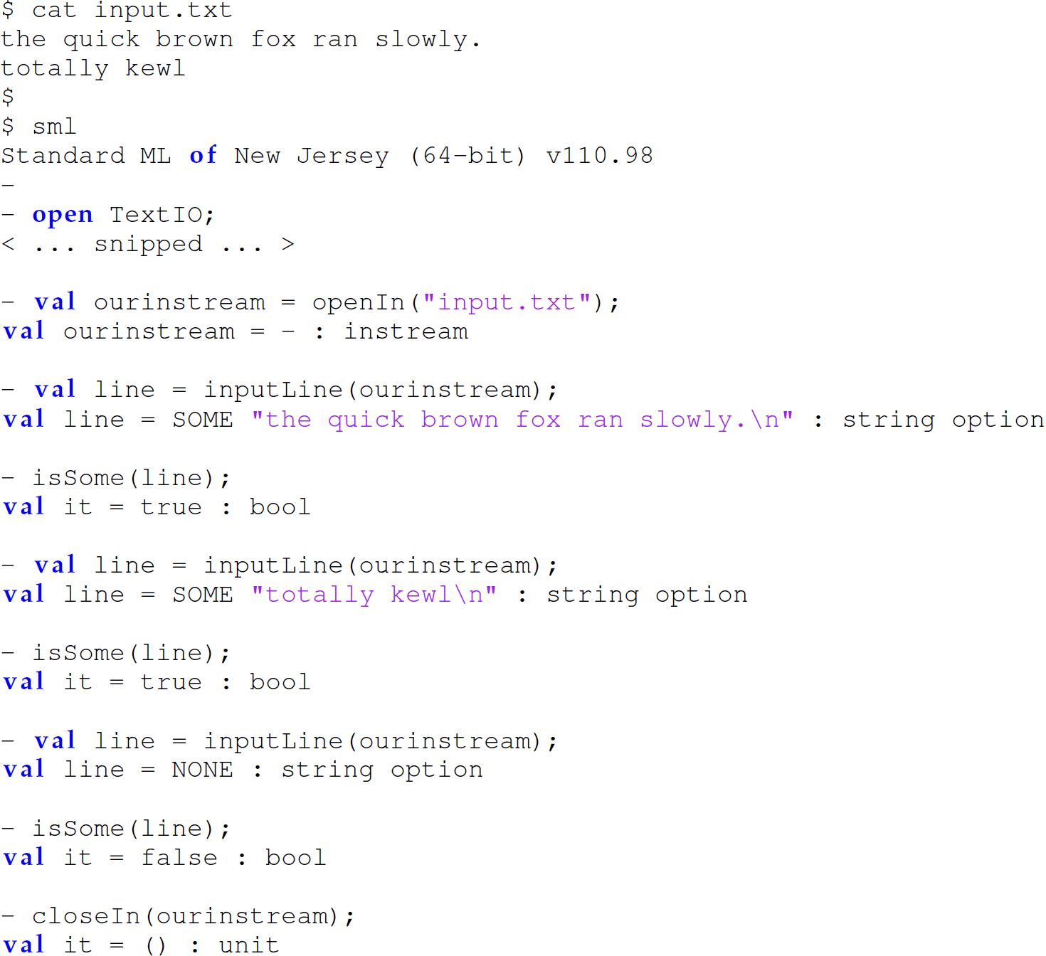 A set of 25 code lines in M L for demonstrating file input.