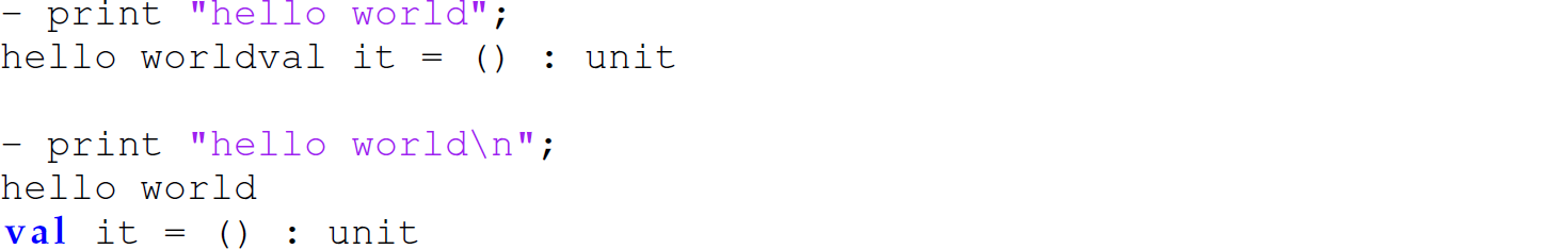 A set of five code lines in M L with the print command.