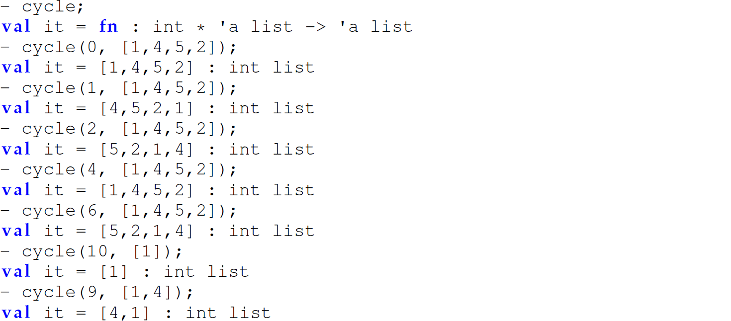 A set of 16 code lines in M L with the function cycle.