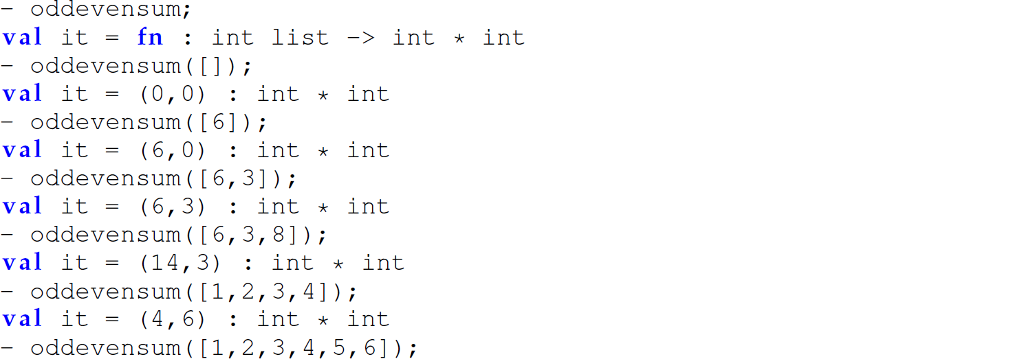 A set of 13 code lines in M L with the function odd even sum.