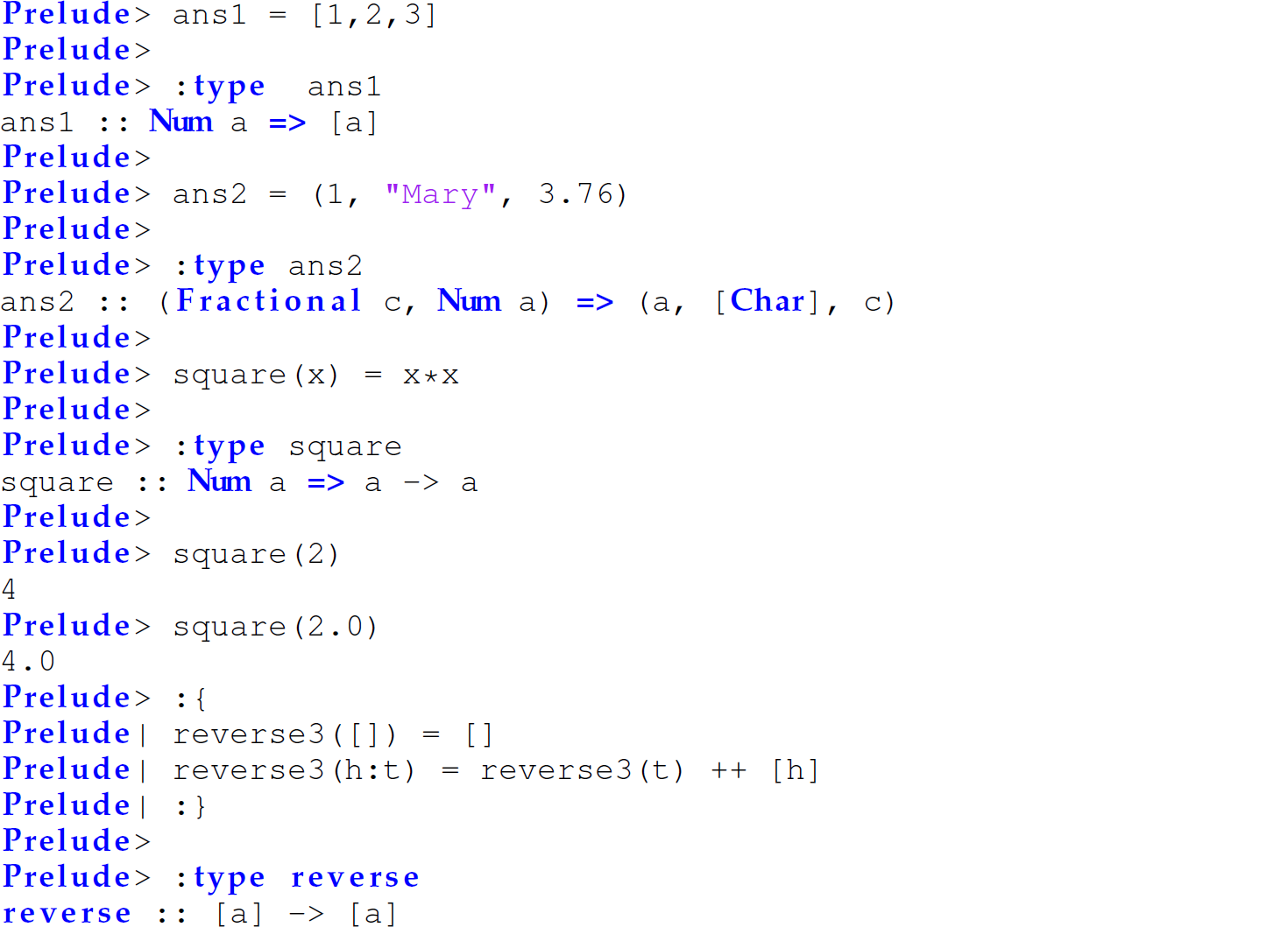 A set of 26 code lines in Haskell that demonstrates type inference.