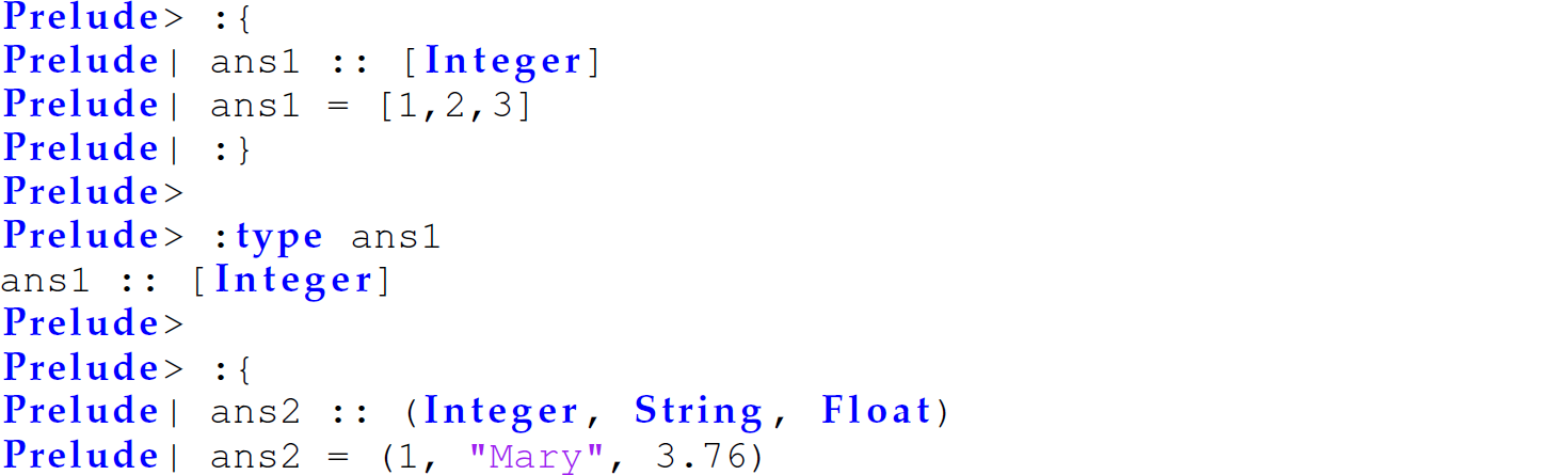 A set of 11 code lines in Haskell that uses explicitly declared types.