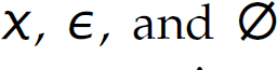 The three primitive regular reads, X comma element of set comma and circle with a diagonal line across it.