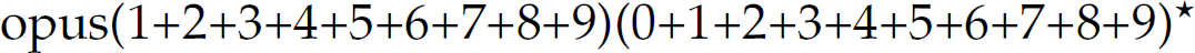 An expression is as follows: opus, left parenthesis, 1 plus 2 plus 3 plus 4 plus 5 plus 6 plus 7 plus 8 plus 9, right parenthesis, left parenthesis, 0 plus 1 plus 2 plus 3 plus 4 plus 5 plus 6 plus 7 plus 8 plus 9, right parenthesis, asterisk.