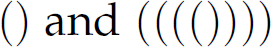 The string reads, left parenthesis, right parenthesis and left parenthesis, left parenthesis, left parenthesis, left parenthesis, right parenthesis, right parenthesis, right parenthesis, right parenthesis.