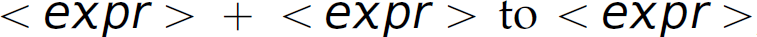 The code line is as follows. Left angle bracket, e x p r, right angle bracket, plus, left angle bracket, e x p r, right angle bracket to left angle bracket, e x p r, right angle bracket.