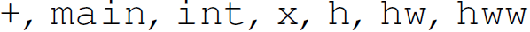 Expression reads: plus comma main comma i n t comma x comma h comma h w comma h w w.