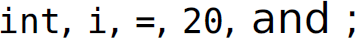 Code line reads: i n t comma i comma equals comma 20 comma and semicolon.