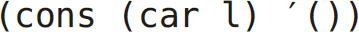 Left parenthesis, c o n c, left parenthesis, car 1, right parenthesis, prime, left parenthesis, right parenthesis, right parenthesis.