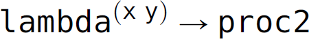 lambda, superscript, left parenthesis, x y, right parenthesis, leads to p r o c 2.