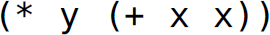 Left parenthesis, asterisk, y, left parenthesis, plus x x, right parenthesis, right parenthesis.