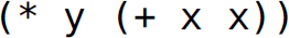 Left parenthesis, asterisk, y, left parenthesis, plus x x, right parenthesis, right parenthesis.