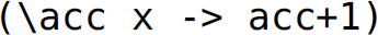 Left parenthesis, backslash a c c x, minus, greater than, a c c plus 1, right parenthesis.