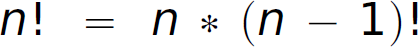 n factorial minus n asterisk, left parenthesis, n minus 1, right parenthesis, factorial sign, colon.