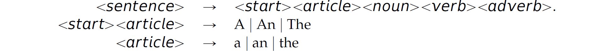 Three lines of context-sensitive grammar for capitalizing the first letter of a sentence.