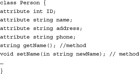 Line 1. void set Name open parentheses in string new Name close parentheses
Line 2. open curly brace
Line 3. self dot name equals new Name semicolon
Line 4. Close curly brace.
