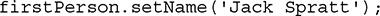 string employee Name equals first Person dot get Name open parentheses close parentheses semicolon. 
