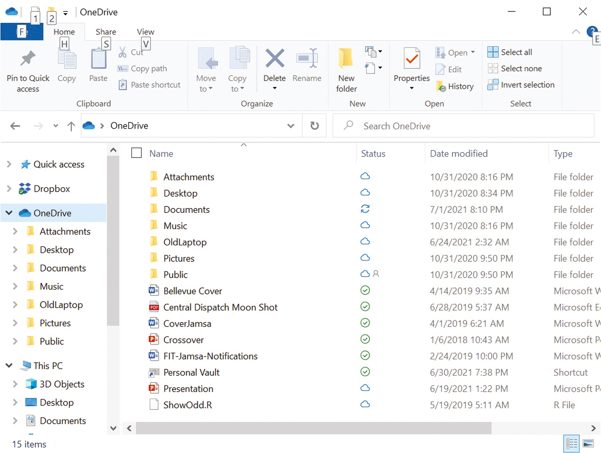 The screenshot at the top shows OneDrive in Windows Explorer. In the navigation pane on the left, OneDrive is selected. The files and folders of OneDrive are listed in the right pane. Home, Share, and View are the menus at the top in which Home menu is selected. The screenshot at the bottom shows Word Save As dialog box. In the navigation pane on the left, OneDrive is selected. The files and folders of OneDrive are listed in the right pane. File name drop drown box is filled as chapter 06 new. Save as type drop down box is selected as Word Document. Save button at bottom right of the dialog box is selected.
