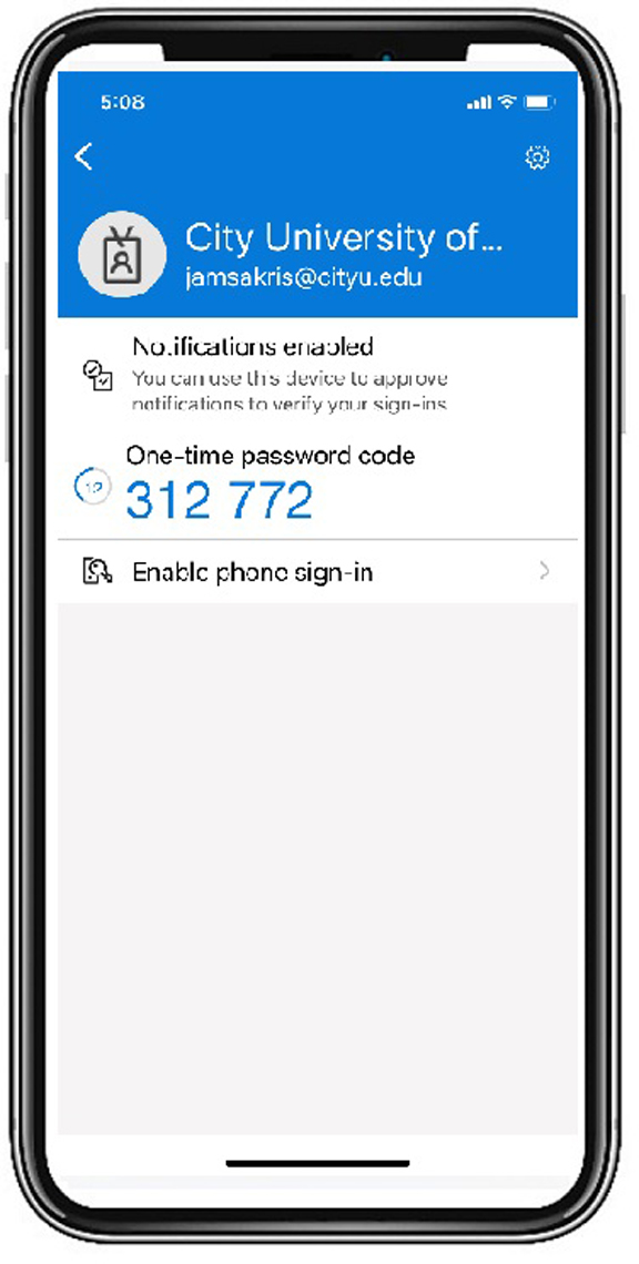 An illustration shows one time password code displayed on the screen. Notifications enabled and Enable phone sign-in option are also displayed.
