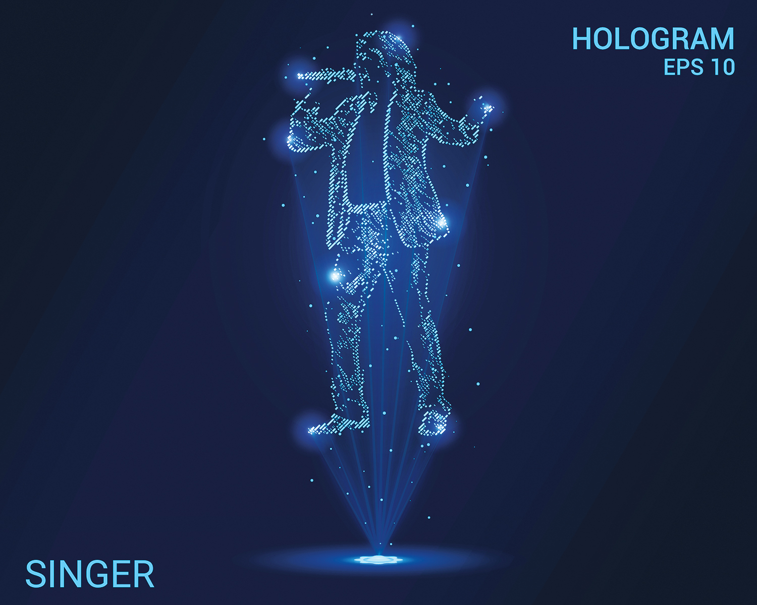 An illustration shows the hologram of a person singing with a mic. Hologram E P S 10 is indicated at top right and Singer is indicated at bottom left.
