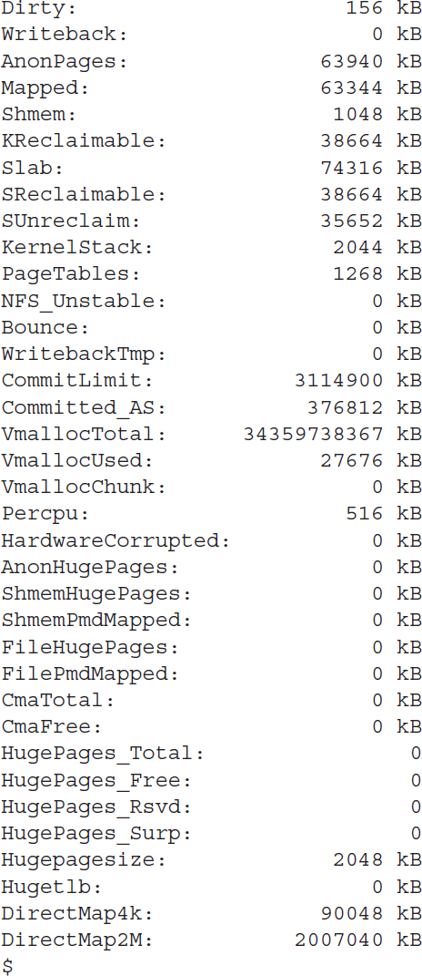 An example of a sample slash proc slash mem info entry is shown.