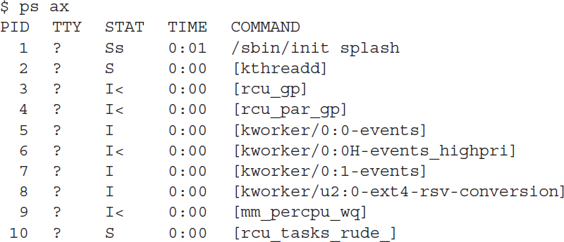 An output of the p s command is shown.