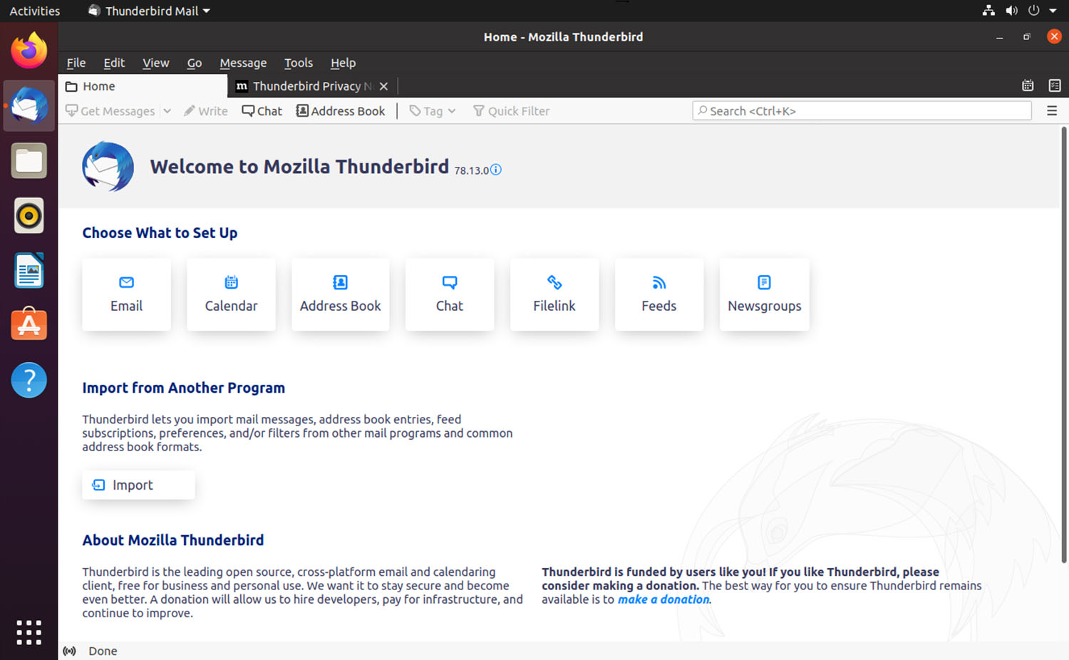 A screenshot shows the Thunderbird email client in Ubuntu.