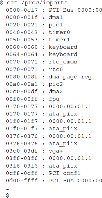 An output shows the input output ports assigned to the hardware devices.