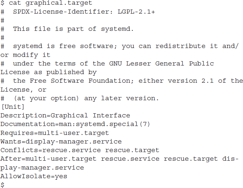 An example of the graphical dot target unit configuration file used in Cent O S.