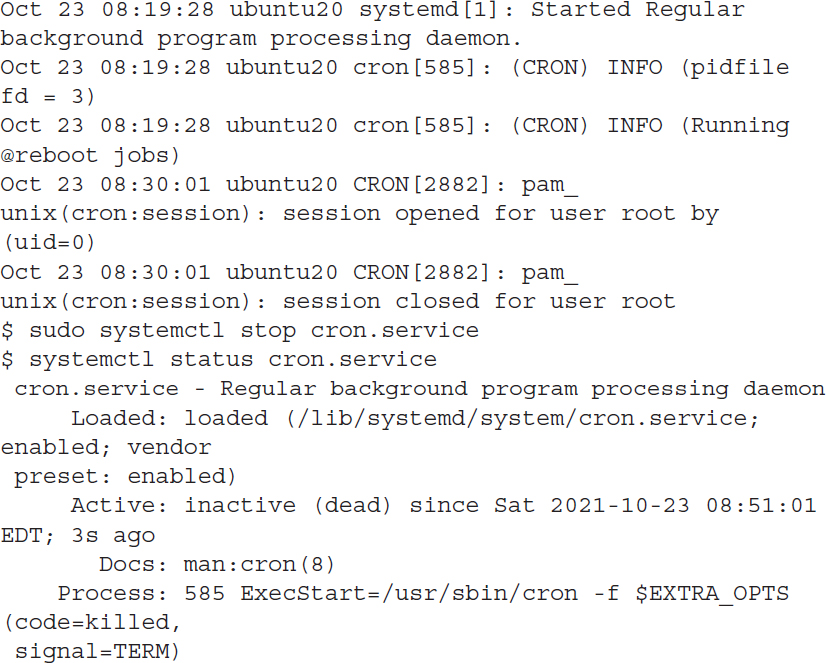 An output shows the usage of the system c t l commands.