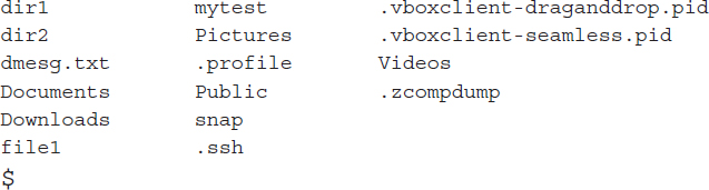 An output shows hidden files using the l s command with the hyphen a command line parameter.